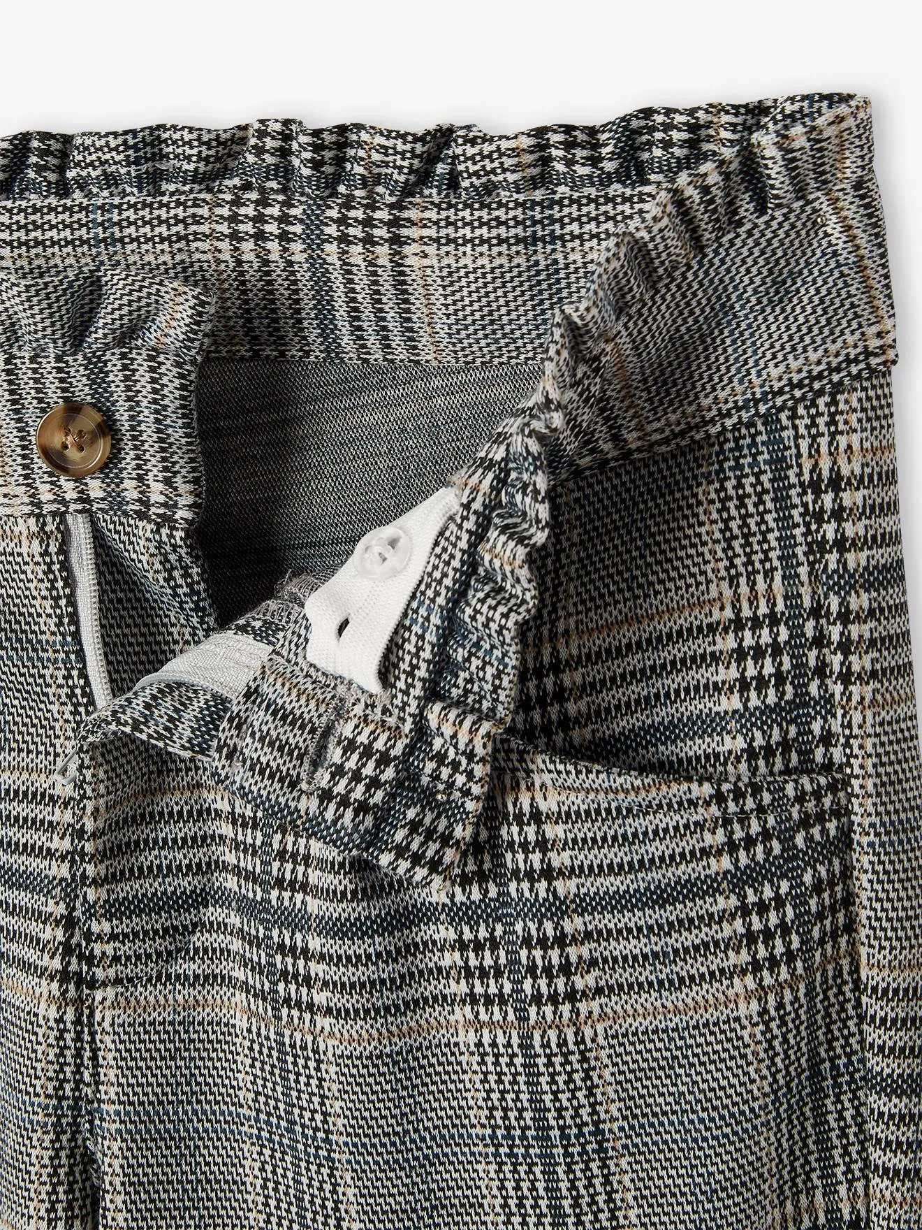 Pantalon à carreaux en lainage fille gris carreaux - Vertbaudet