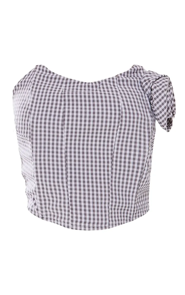 Petite Top corset gris à carreaux et détail rose