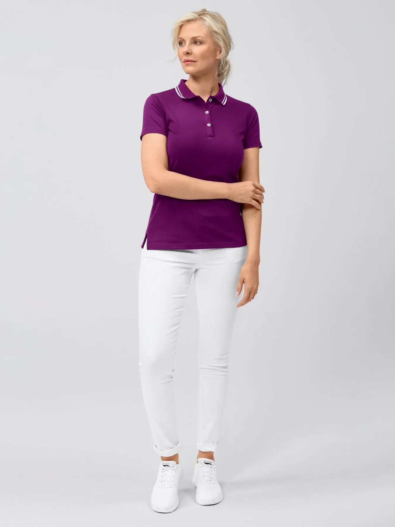 Polo femme en jersey à maille interlock – col en tricot