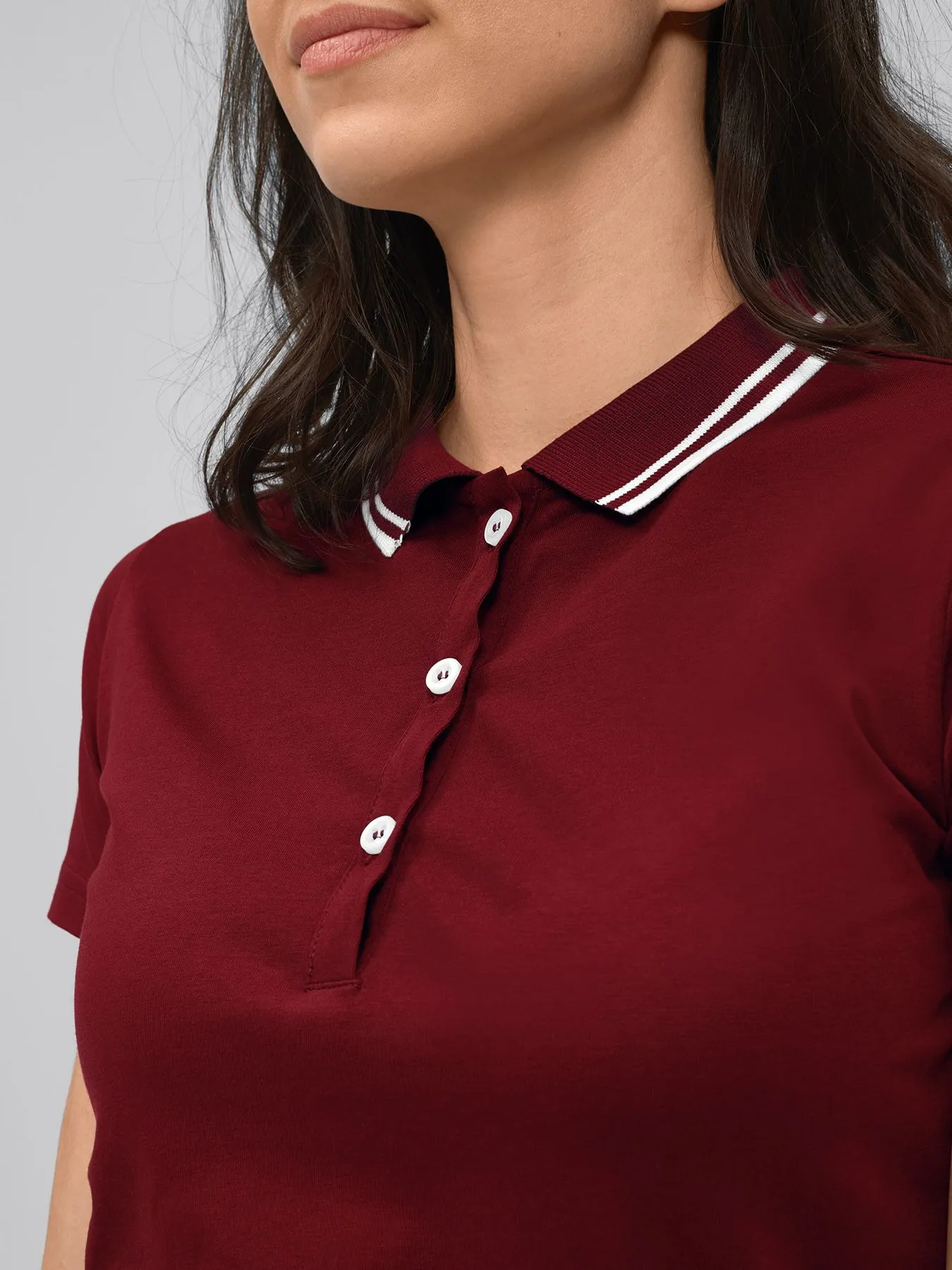 Polo femme en jersey à maille interlock – col en tricot