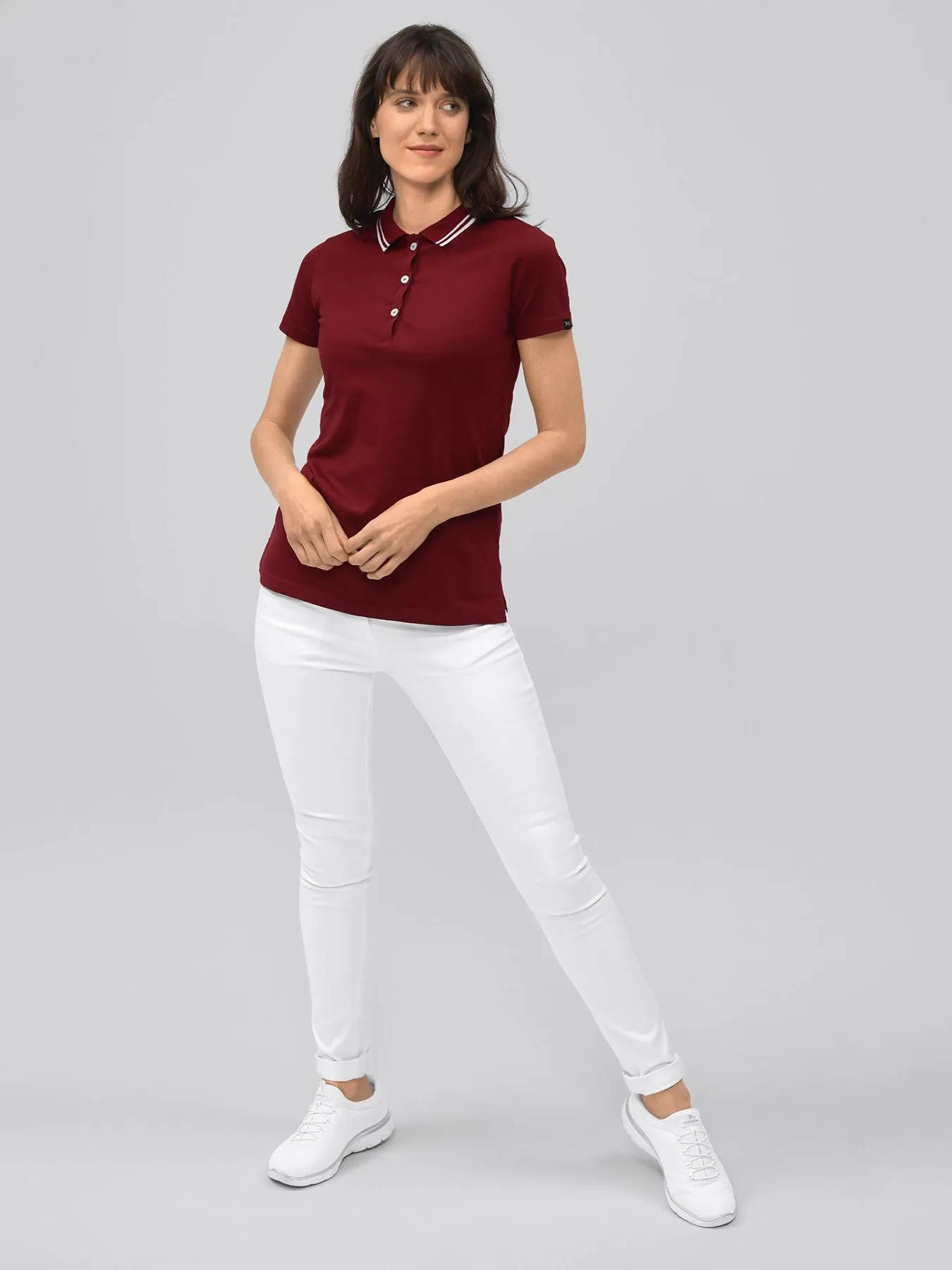 Polo femme en jersey à maille interlock – col en tricot