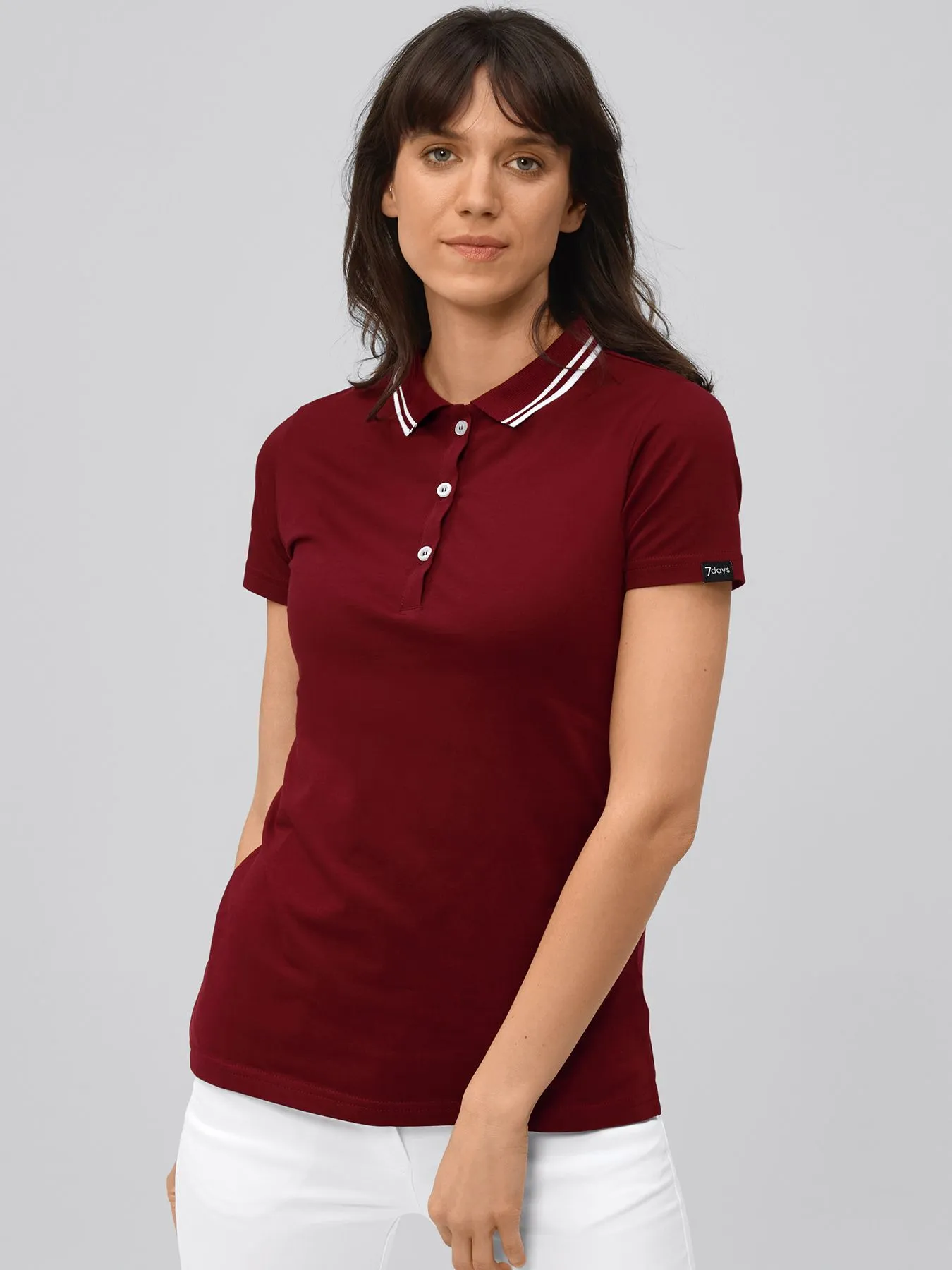 Polo femme en jersey à maille interlock – col en tricot