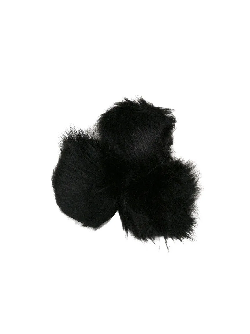 Porte-clé pompon fausse fourrure noir   (x12)