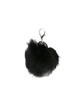 Porte-clé pompon fausse fourrure noir   (x12)