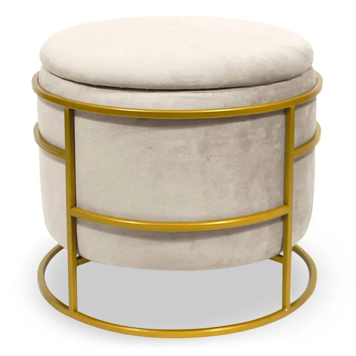 Pouf coffre rond en velours Beige  | 3 Suisses