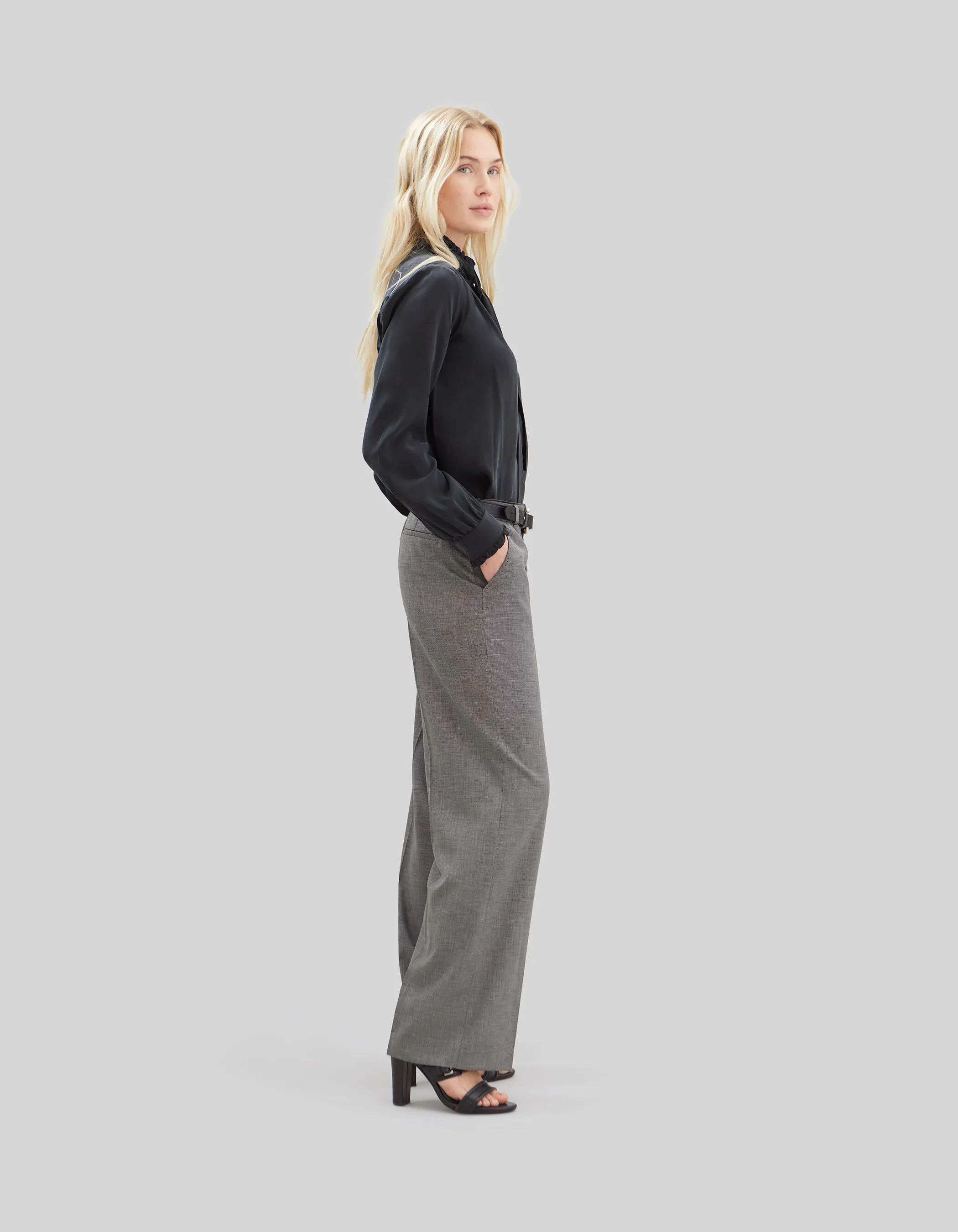 Pure Edition-Pantalon de costume noir faux-uni Femme