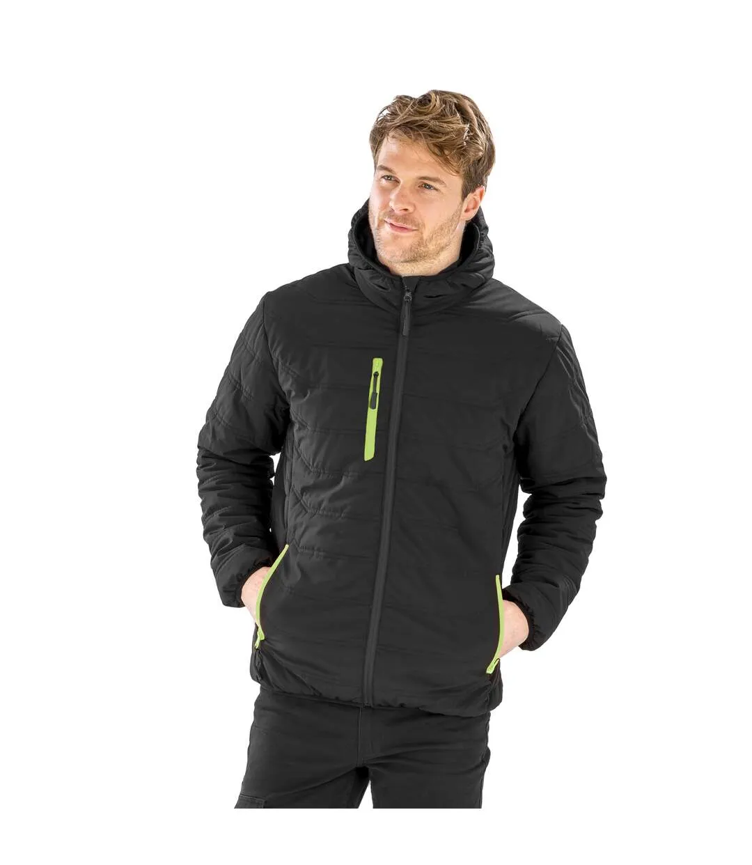 Result Genuine Recycled Veste d'hiver matelassée pour hommes Compass (Noir/vert citron) - UTBC4959