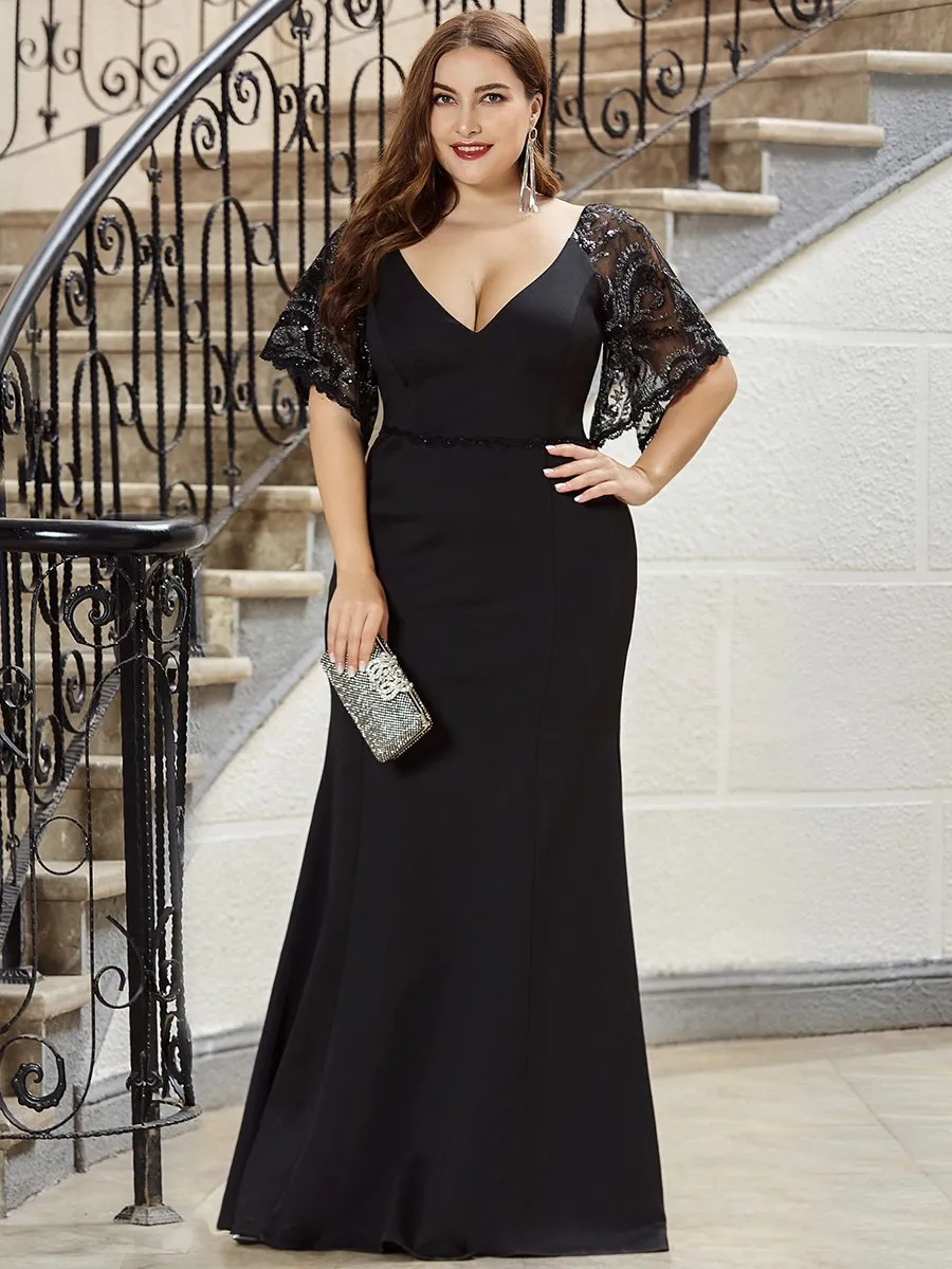 Robe de Soirée Grande Taille Sirène Moulante Sexy à Manches évasée