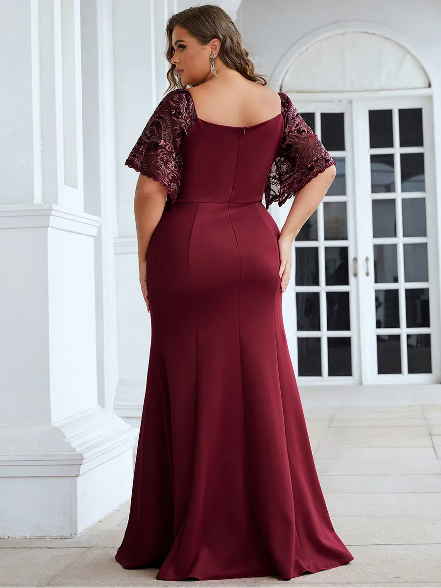 Robe de Soirée Grande Taille Sirène Moulante Sexy à Manches évasée