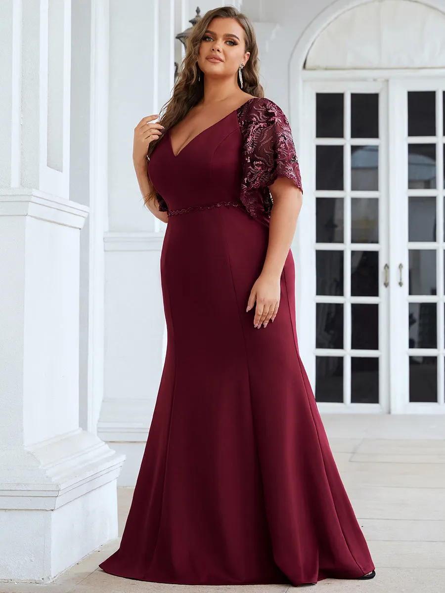 Robe de Soirée Grande Taille Sirène Moulante Sexy à Manches évasée