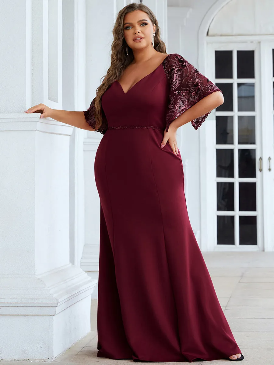 Robe de Soirée Grande Taille Sirène Moulante Sexy à Manches évasée