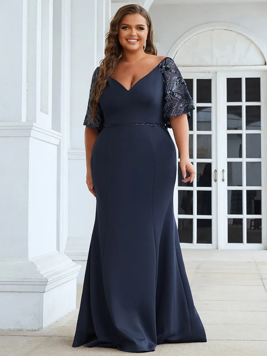 Robe de Soirée Grande Taille Sirène Moulante Sexy à Manches évasée