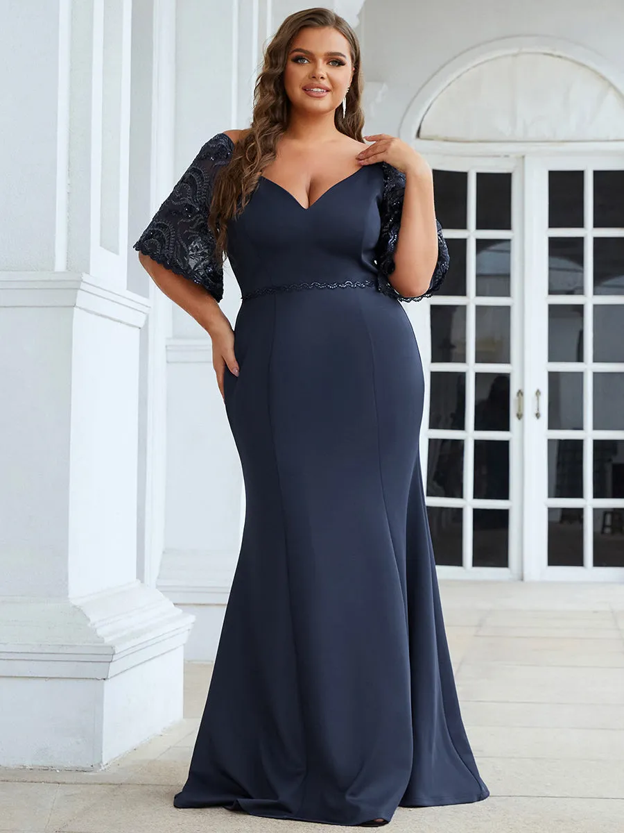 Robe de Soirée Grande Taille Sirène Moulante Sexy à Manches évasée