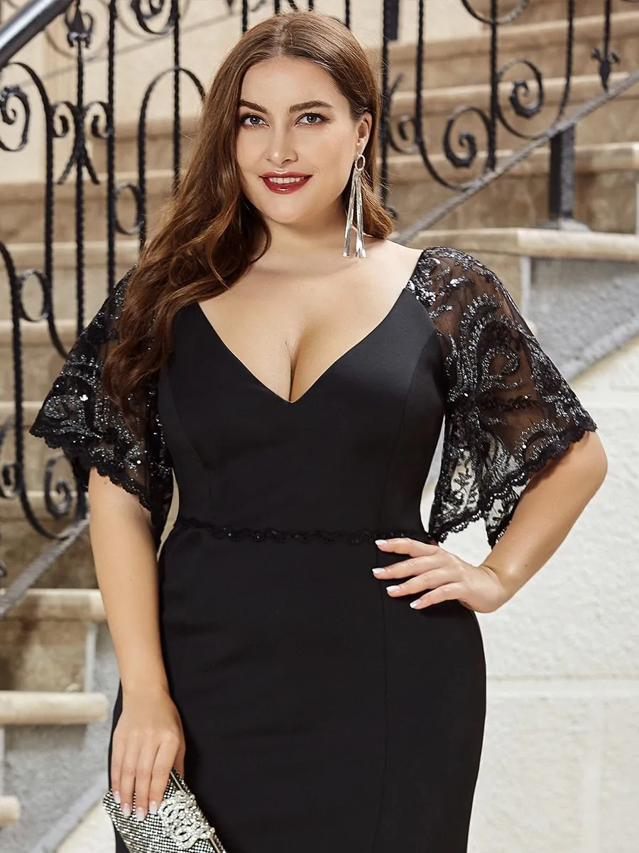 Robe de Soirée Grande Taille Sirène Moulante Sexy à Manches évasée