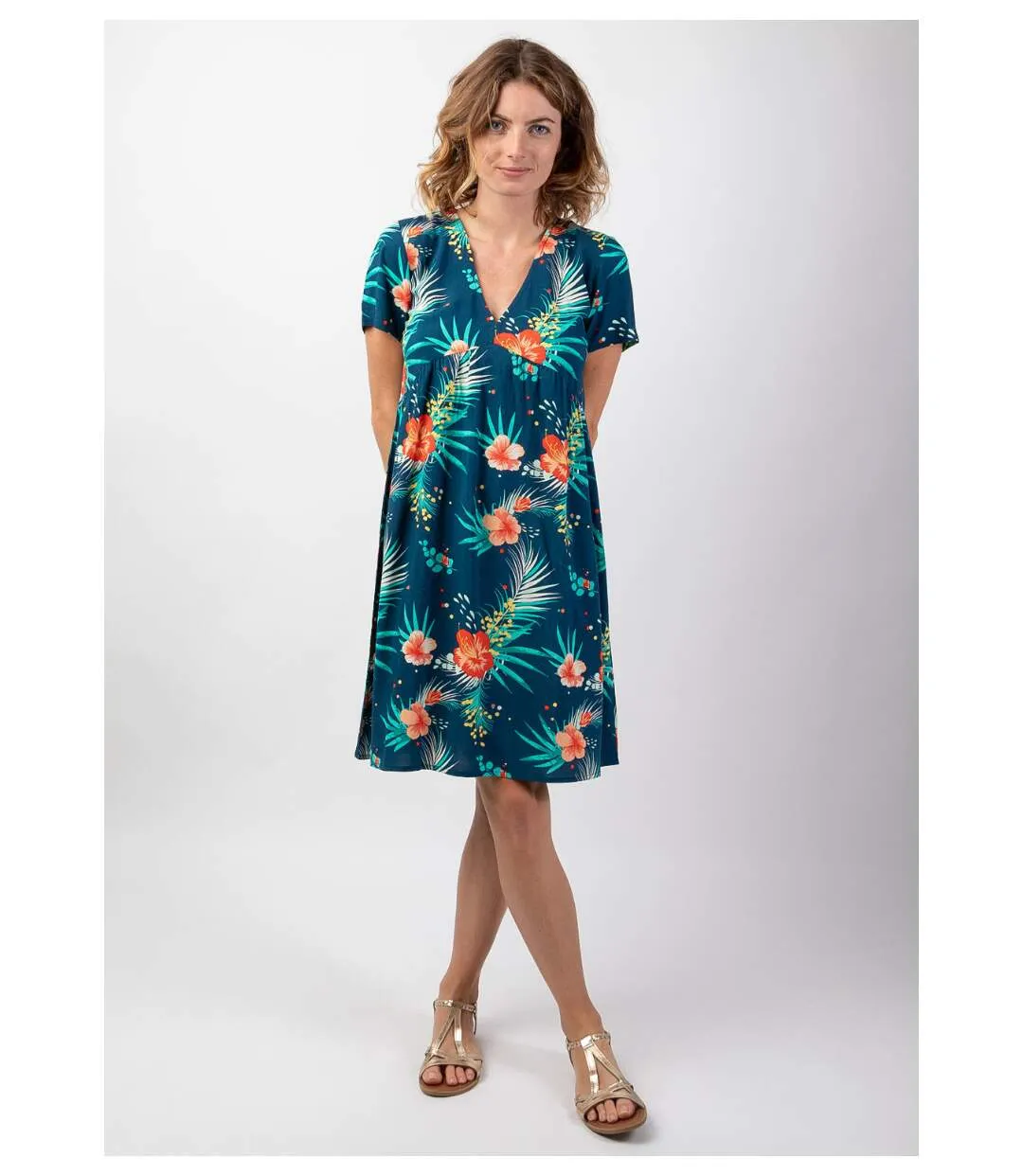 Robe d'été courte fluide MAJA motif fleuri chaleureux Coton Du Monde