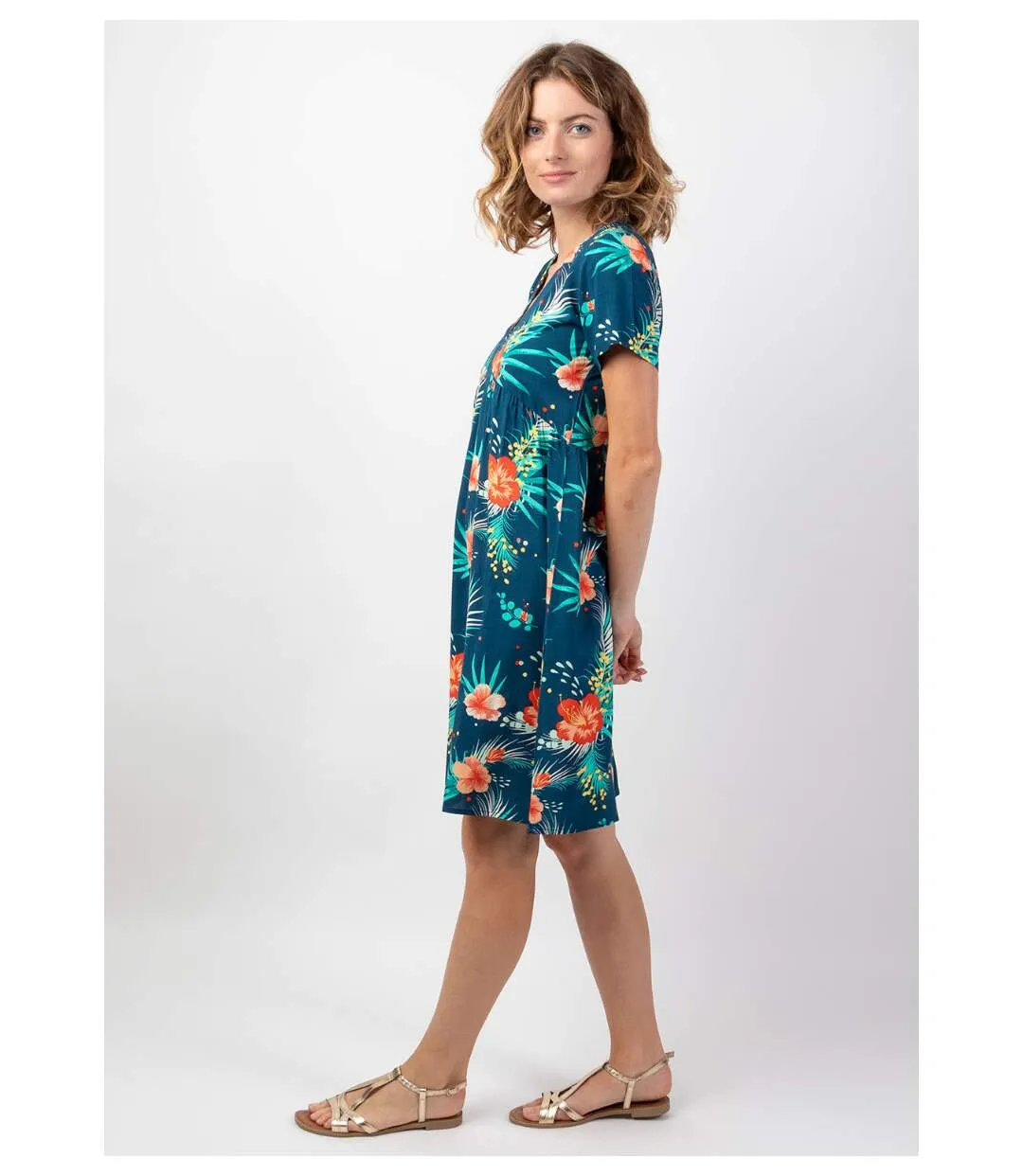 Robe d'été courte fluide MAJA motif fleuri chaleureux Coton Du Monde