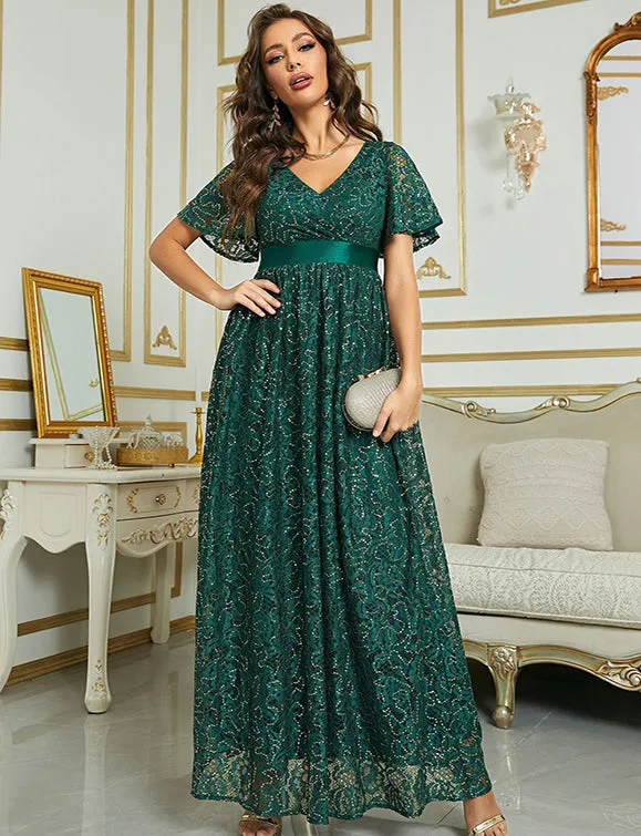 Robe d'été à manches courtes, longue et élégante pour la soirée