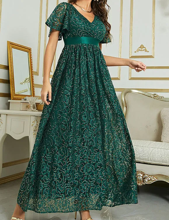 Robe d'été à manches courtes, longue et élégante pour la soirée