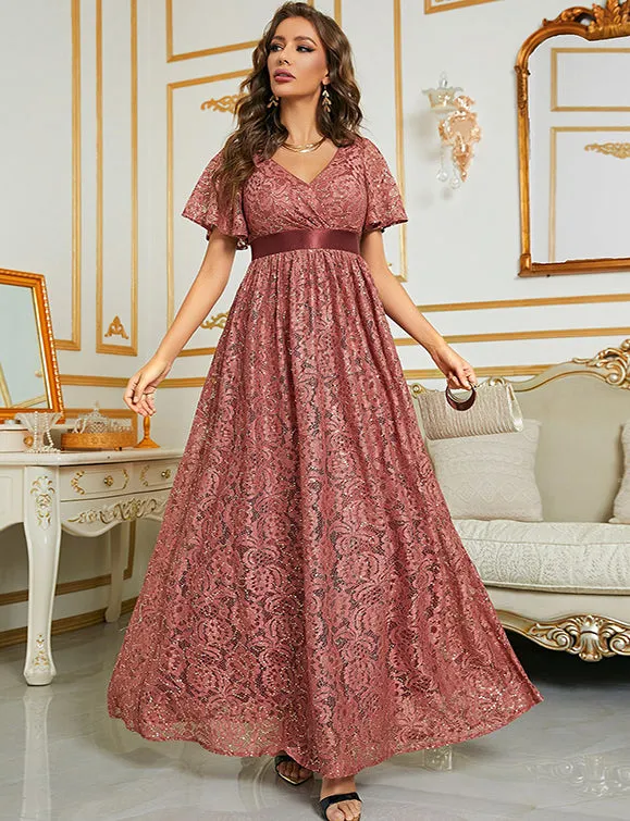 Robe d'été à manches courtes, longue et élégante pour la soirée