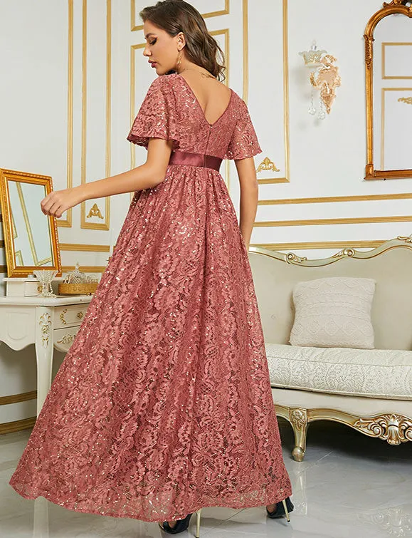 Robe d'été à manches courtes, longue et élégante pour la soirée