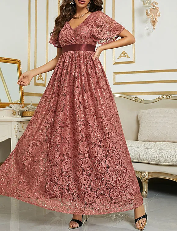 Robe d'été à manches courtes, longue et élégante pour la soirée