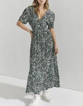 Robe longue en viscose imprimé cachemire vert femme