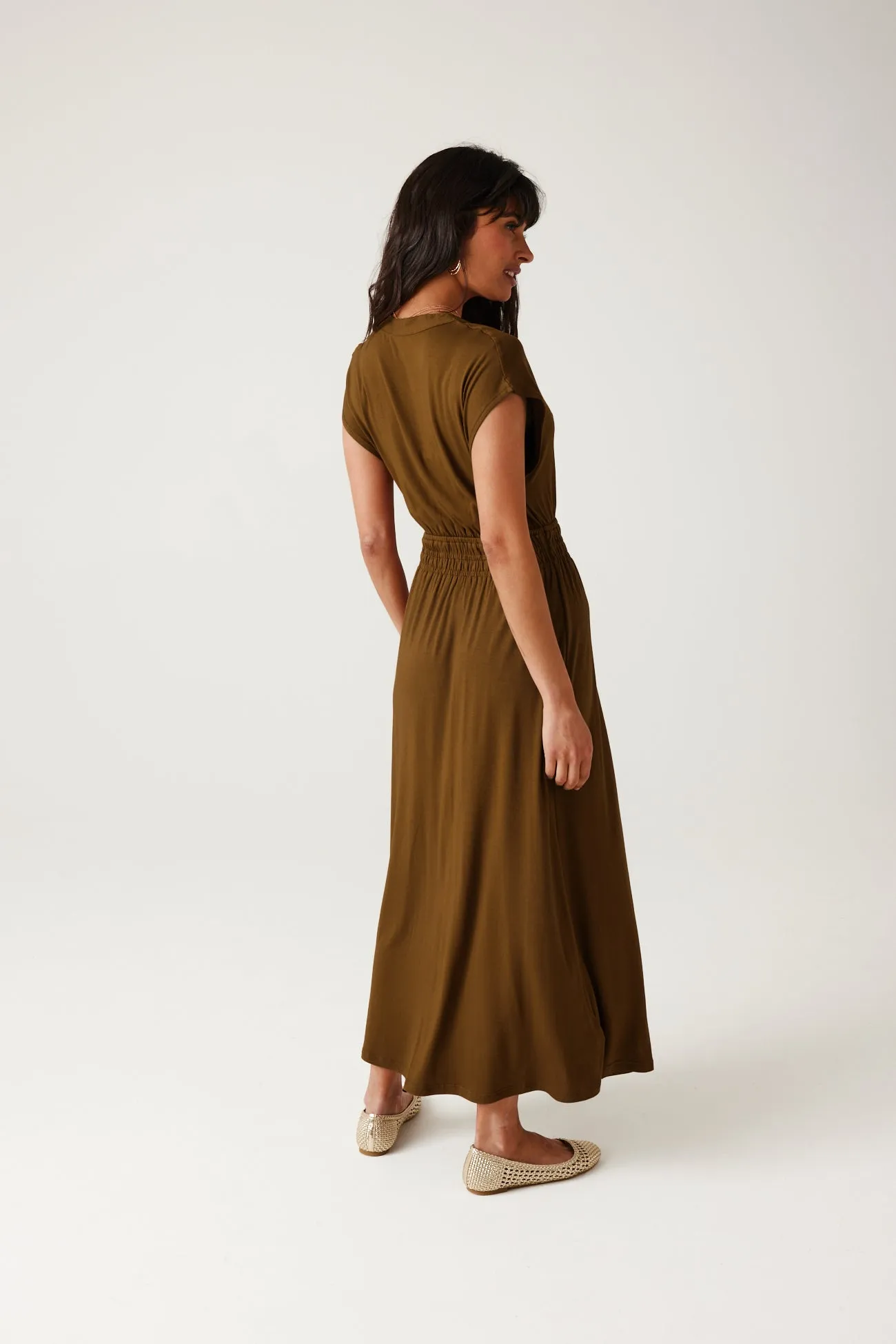 Robe mi-longue en jersey Femme - Cognac