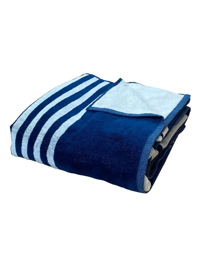 Serviette de plage éponge velours Jacquard Baltimore 140x180 400g/m² - Bleu marine