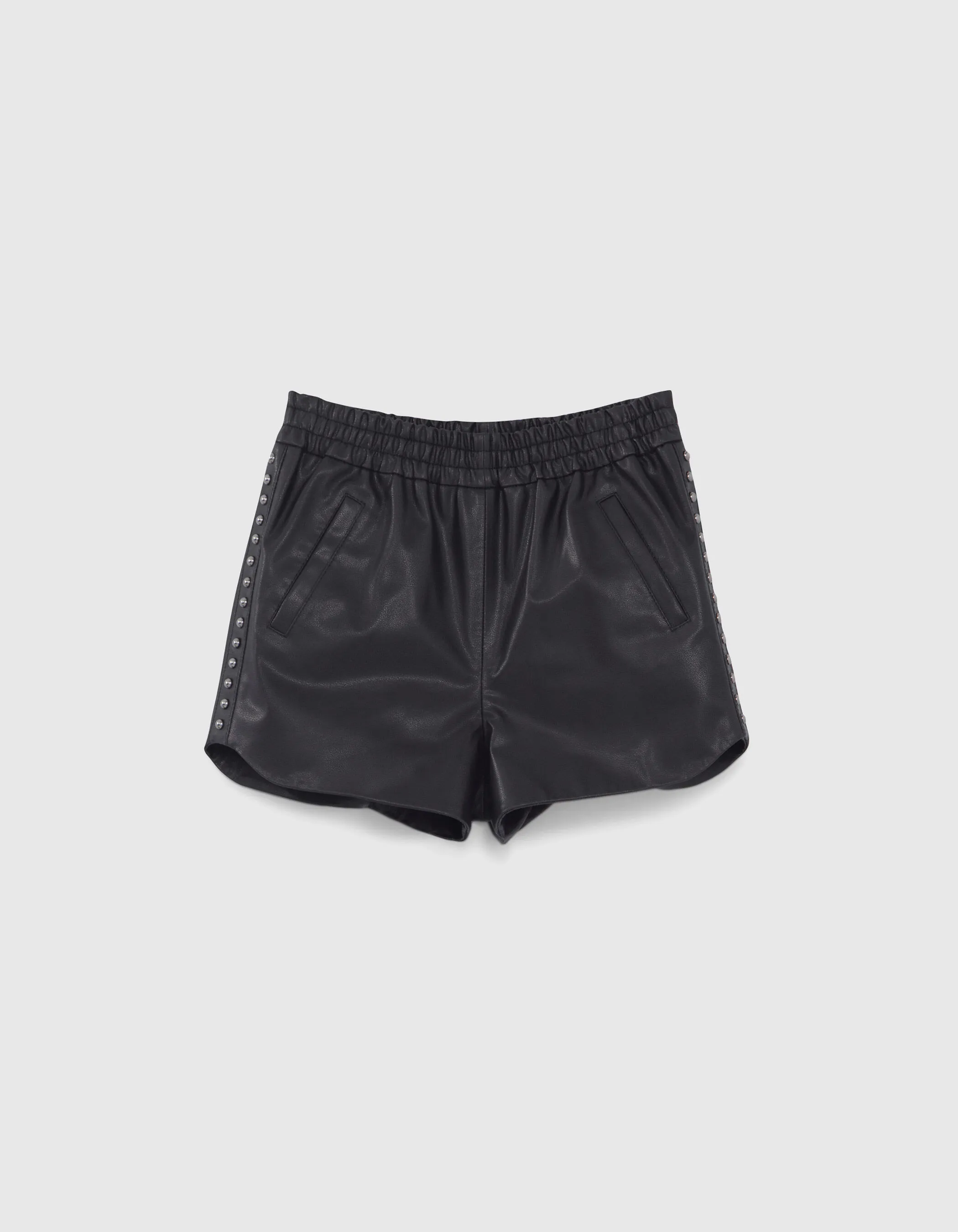 Short noir décor clous esprit motard Femme