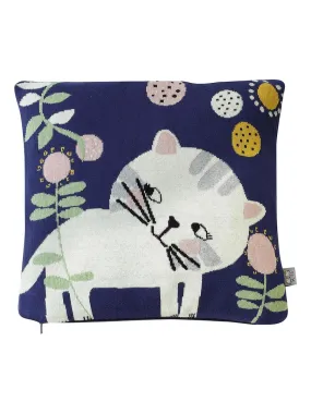 Taie de coussin en tricot de coton, Chaton SEVIRA KIDS - Bleu