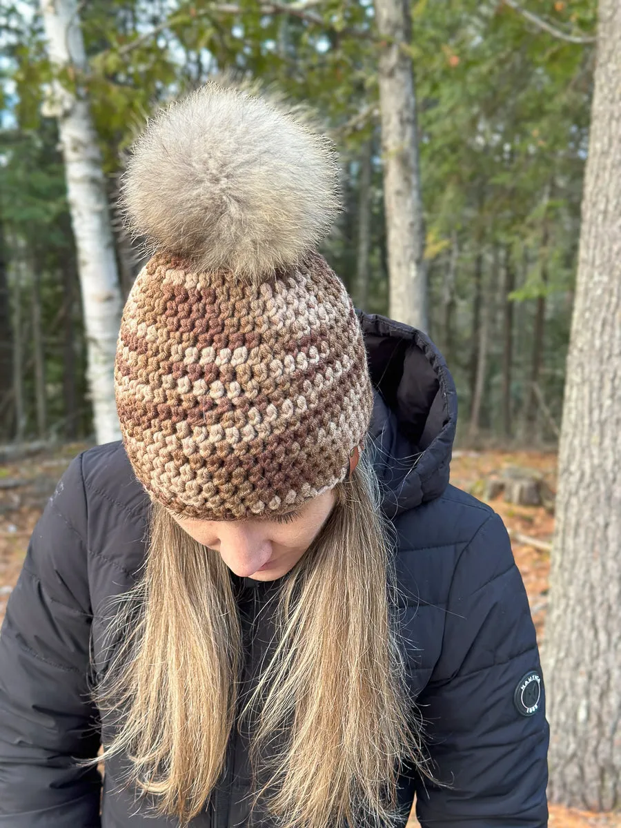 Tuque Mérino avec pompon de fourrure recyclée