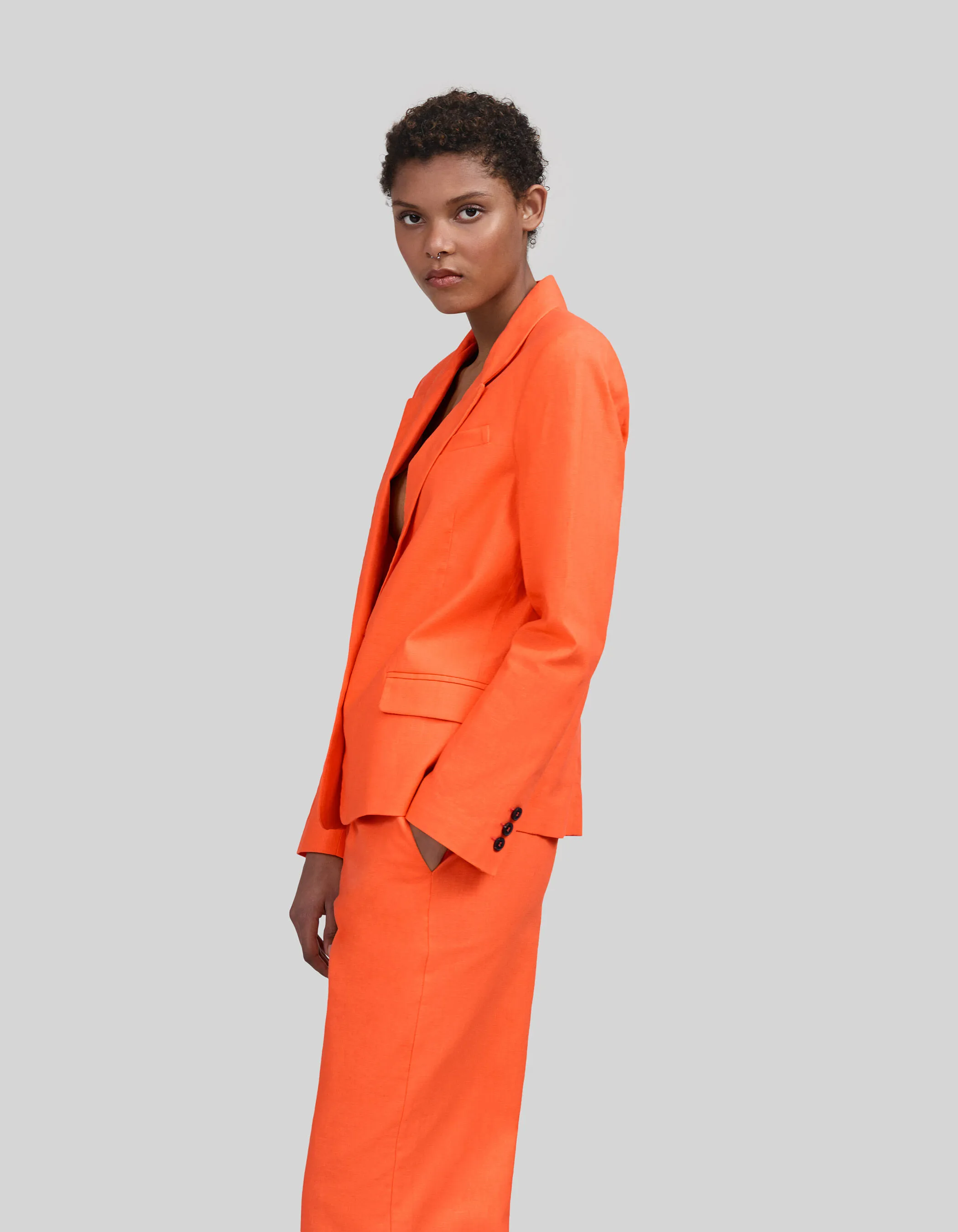 Veste de costume orange oversize coton lin Femme