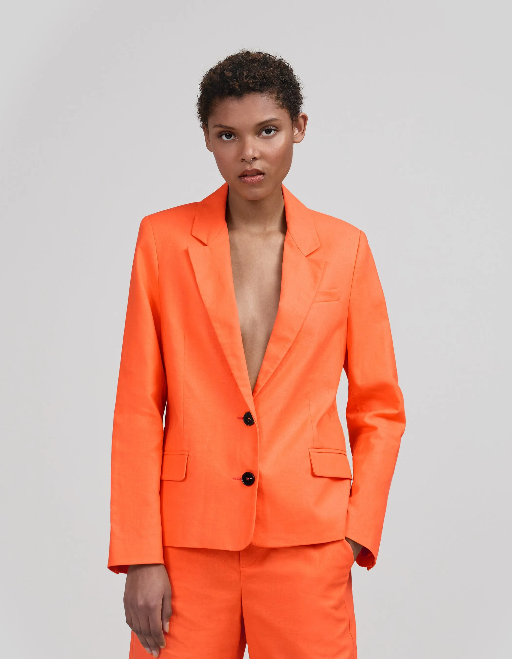 Veste de costume orange oversize coton lin Femme