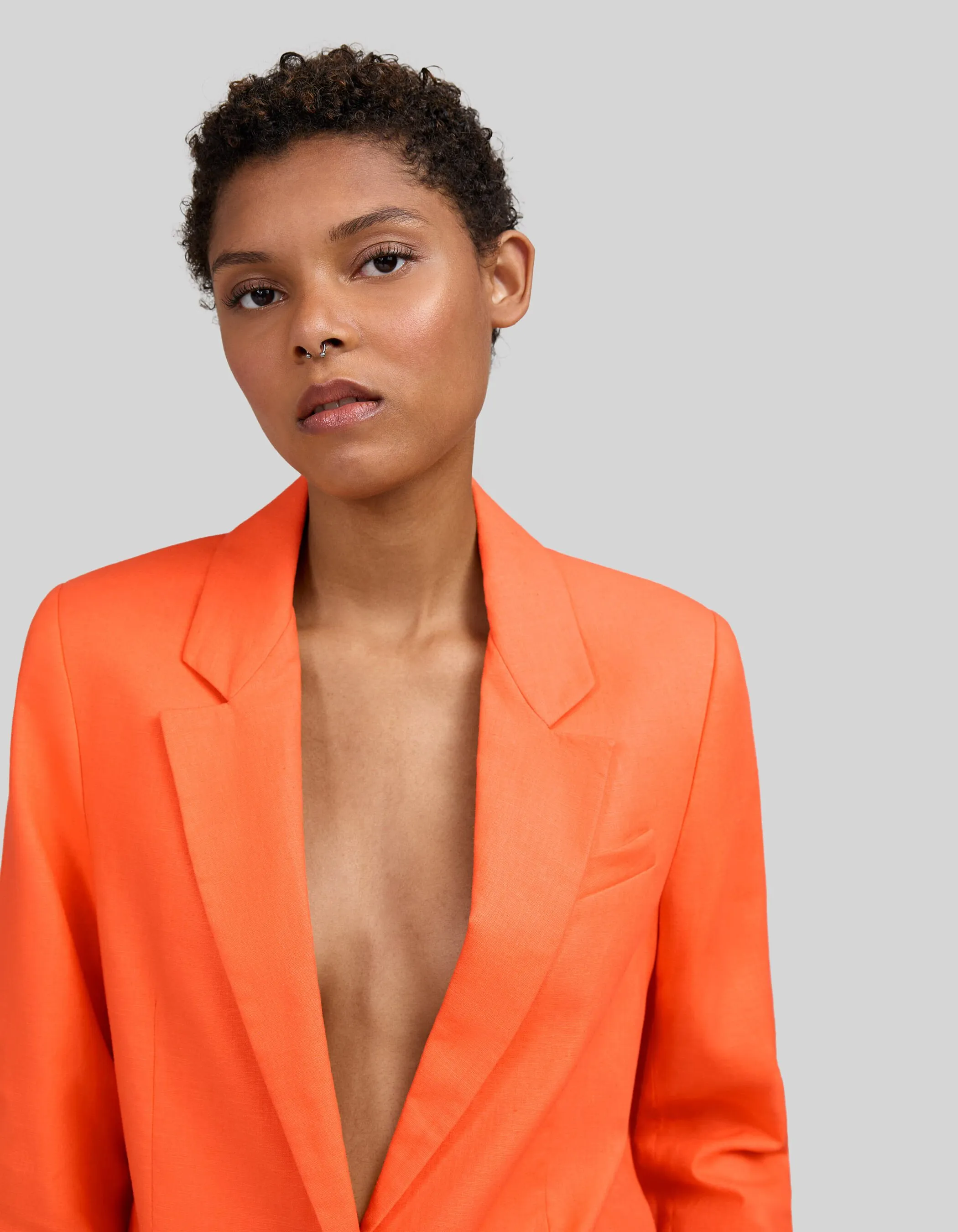 Veste de costume orange oversize coton lin Femme