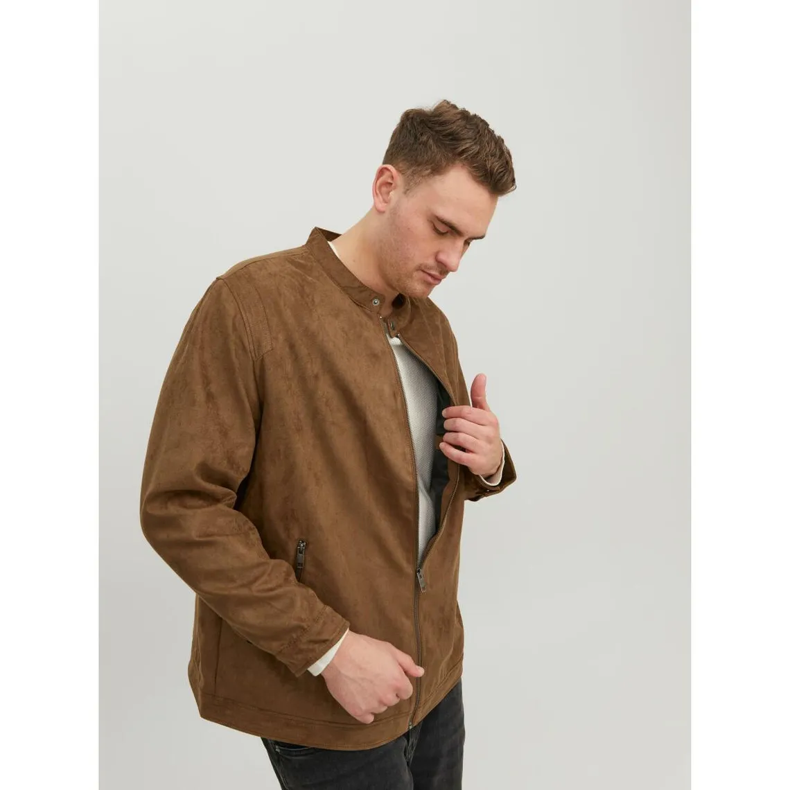 Veste de motard en simili-cuir Col motard Manches longues Marron clair Earl Jack & Jones - Veste Homme sur MenCorner