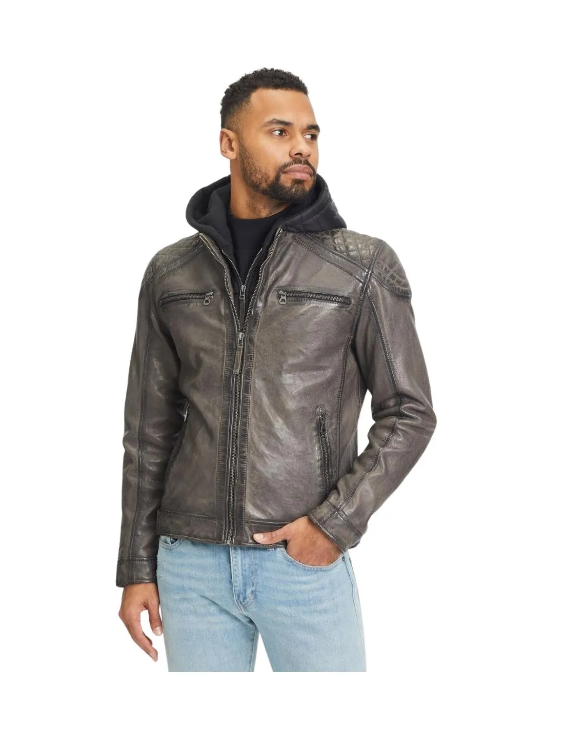 Veste motard en cuir homme Gipsy Ref 61527 Gris