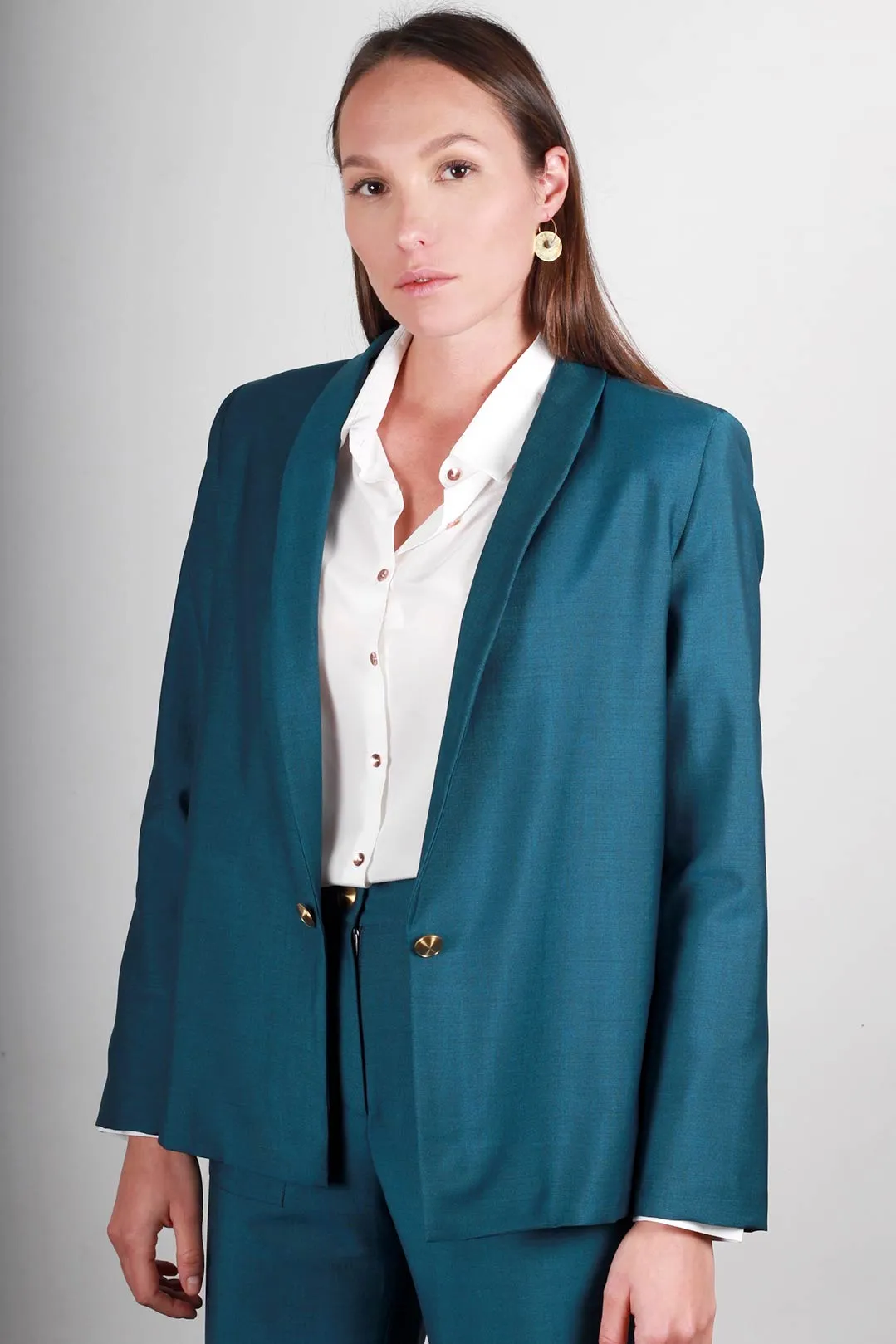 Veste tailleur femme bleu canard en laine froide Marie-Anne