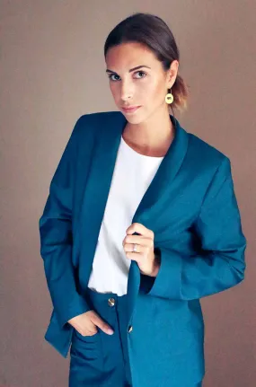 Veste tailleur femme bleu canard en laine froide Marie-Anne