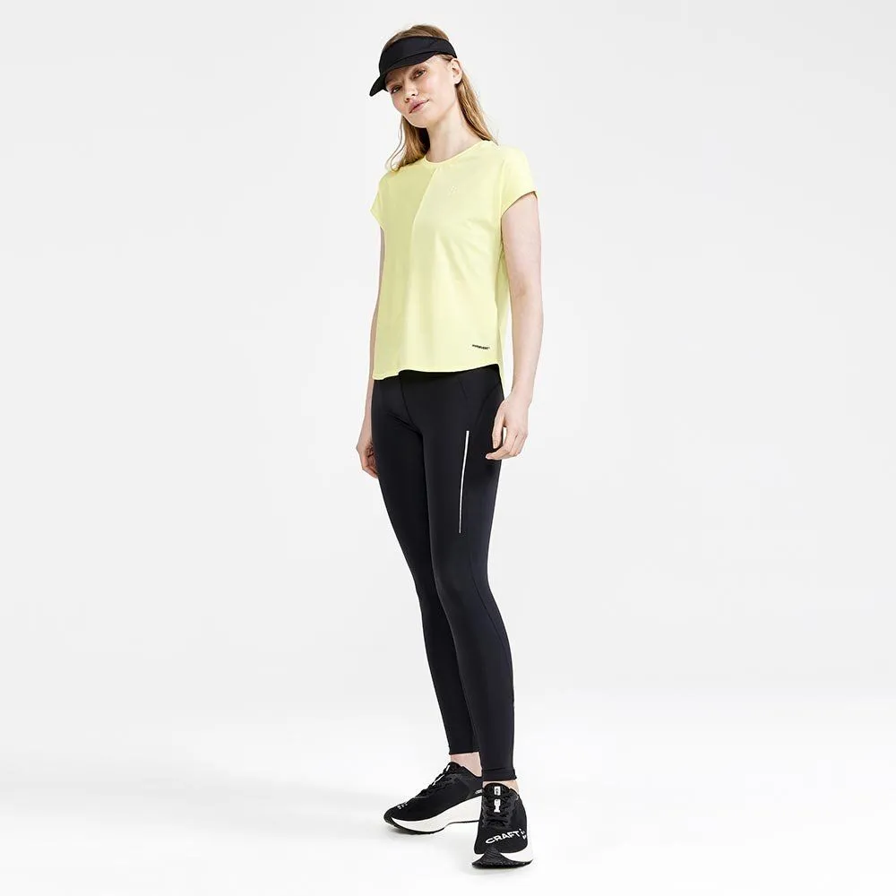 Vêtements de sport Craft Femme | Tee-shirt de running léger et technique Craft Core Charger RIB Tee W Yellow pour femme | 191124